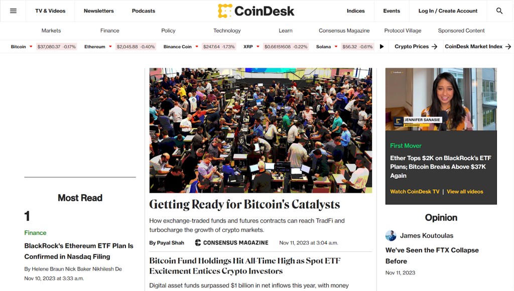  CoinDesk's website