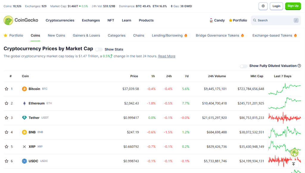  CoinGecko website